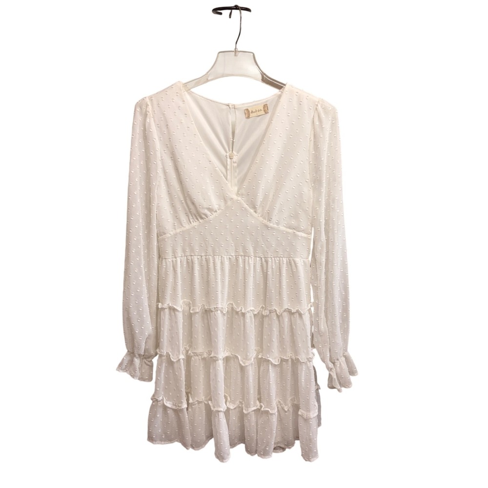 Altar'd State White Swiss Dot Size L  Dress Ruffled Tiered Mini V-Neck Fairycore - Picture 7 of 16
